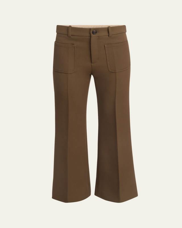 Flared Crop Cavalry Wool Trousers